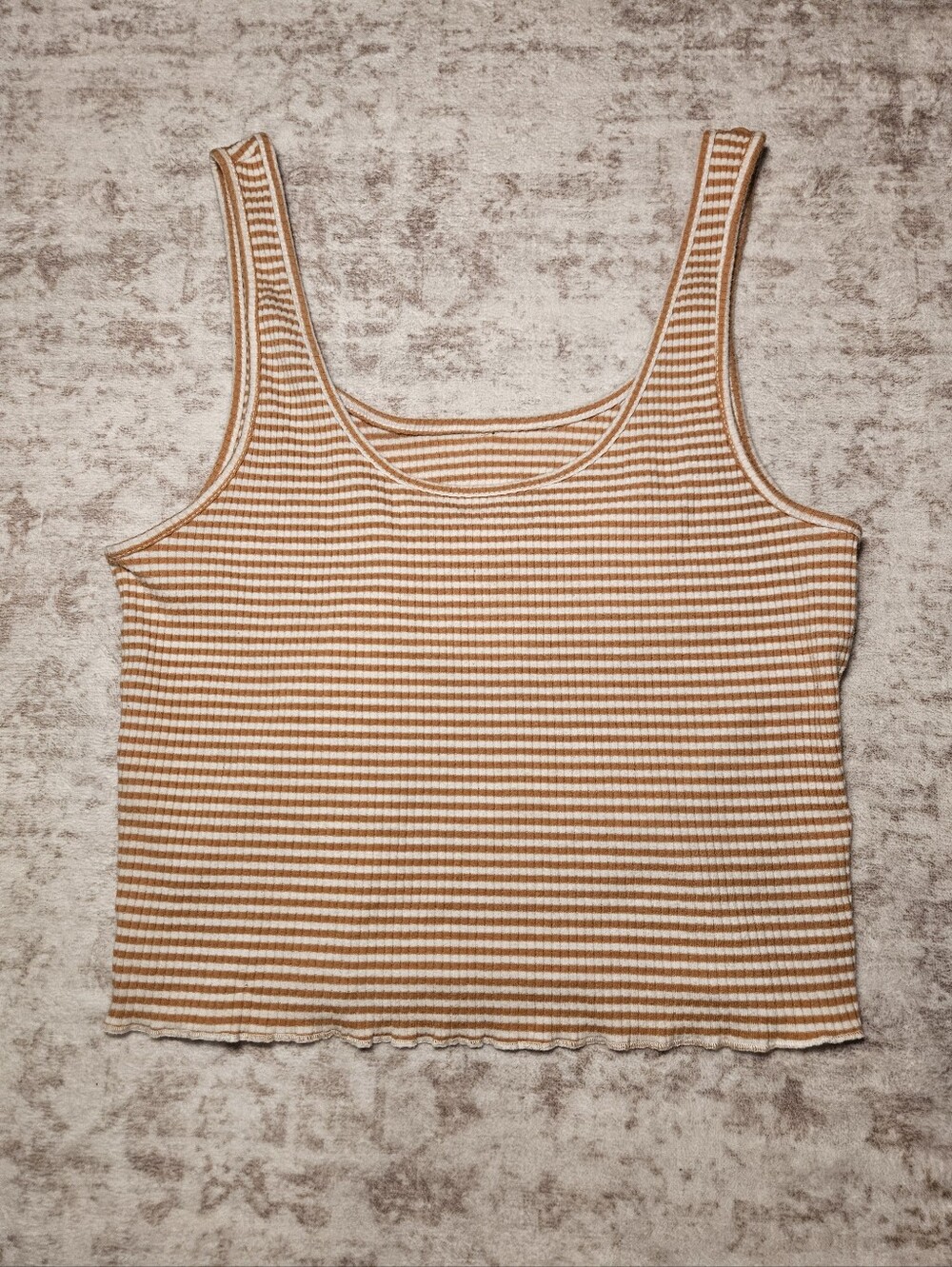 PacSun Striped Ribbed Tank Top - Tan & White